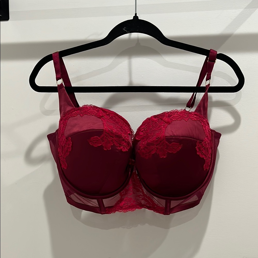 Elegant Burgundy and Red Lace Underwire Long Line Bra 36G